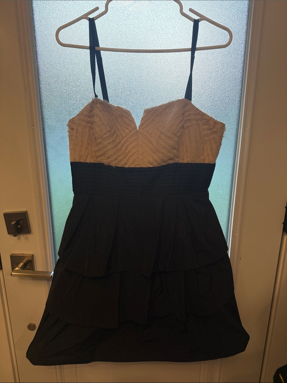 BCBGMaxAzria Beige and Black Two-Tone Tiered Cocktail Dress